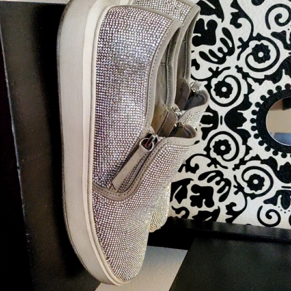 Steve Madden Women's Sneakers White Grey Benton Gems Slip On Zip Up Size 9.5 - Picture 5 of 5